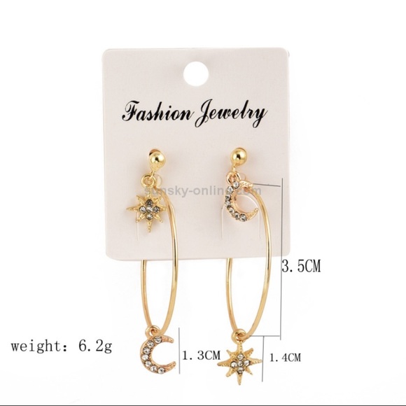 3/$30 Crystal Star MoonZinc Alloy Dangle Earrings - Picture 2 of 2